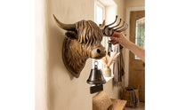 Scottish Cattle Welcome Bell Metal Welcome Bell with Bovine Head Outdoor Antique Bronze Door Chime for Entryway
