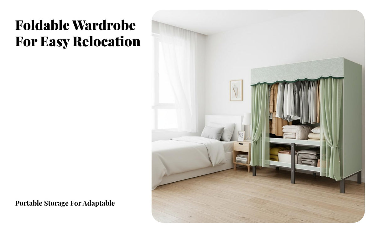 Easy Assembly Foldable Textile Wardrobe Sturdy Construction Installation-Effortless Closet Heavy Duty Steel Frame Storage Wardrobe Dustproof for Students, Homeowners, Rental Apartment, Dorm Room, Cloakroom, Basement