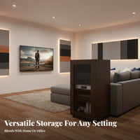 Amplifier Floor Cabinet with Reinforced Frame Mobile Audio Rack Cabinet Ventilated Mesh Door Lockable Wheels Suitable for Djs Artists KTV Room Stage