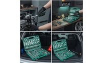 108 Pieces Mechanics Tool Set Mirror Finish Chrome Automotive Tool Kit Lightweight Socket Set with Case for Car Owners, Garage, Roadside Emergency