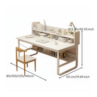 Home Office Workstation Multi-Functional Study Table with Storage Shelves Wide Desktop Writing Desk with Bookshelf for Bedroom, Small Space, Dorm Room