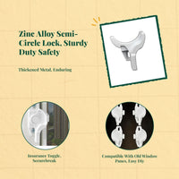 Sliding Pane Lock, Aluminum Alloy Half-Moon Lock, kid protection, Easy Installation, Home Security