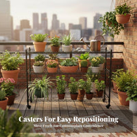 Multi-Tier Rolling Plant Stand Adjustable Shelves Multi-Level Plant Stand sturdy Duty Weather-Resistant for Sunroom, Living Room