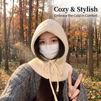 Lightweight Hooded Scarf Hat, Knit Hooded Scarf Hat, Warm Windproof Adjustable S #variant:['Beige']