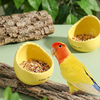 Ceramic Bird Feeder and Waterer, Small Eggshell Bird Feeder with Freestanding Design, Indoor or Outdoor Container for Bird Cage Use