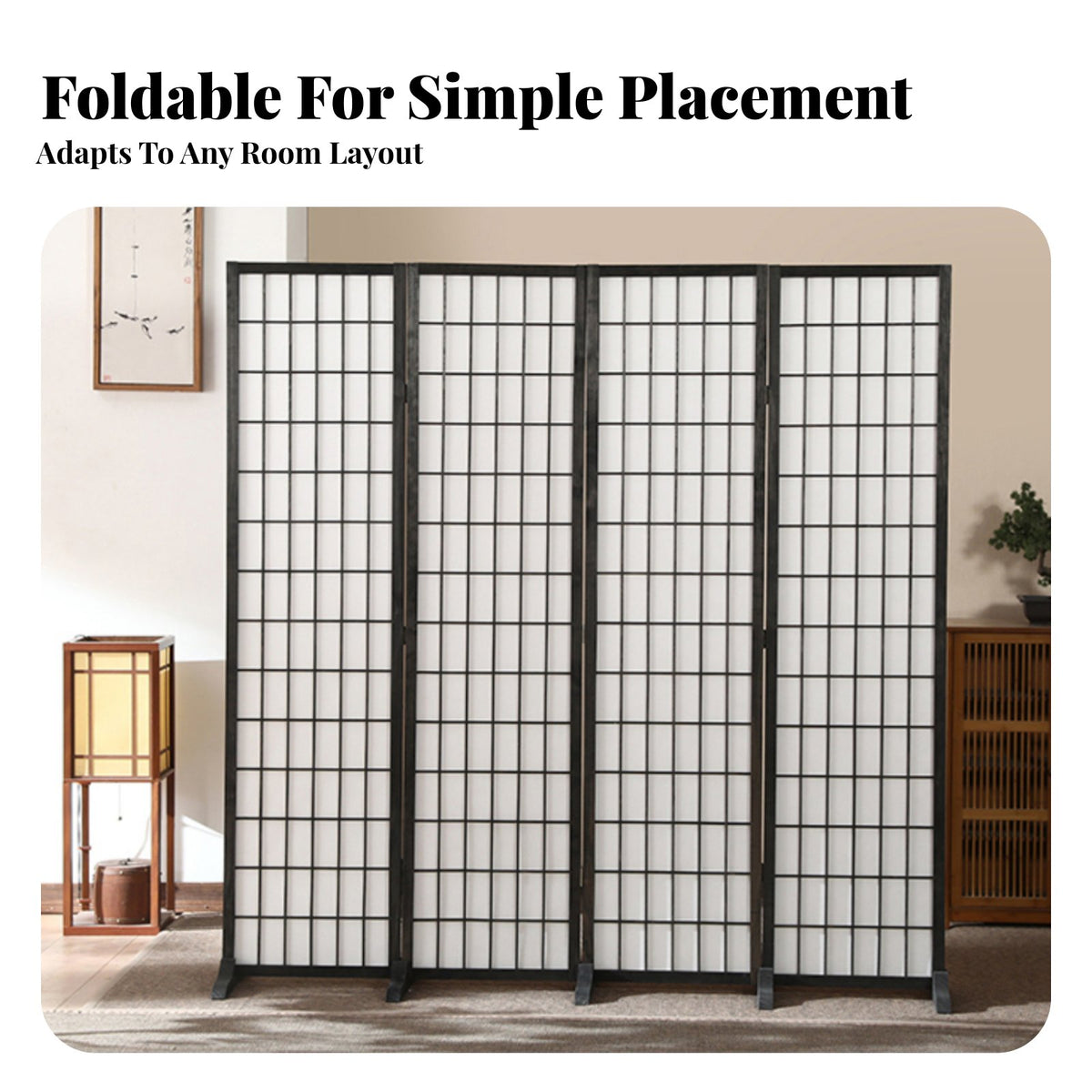 Foldable Design Japanese Shoji Divider Freestanding Multi-Panel Shoji Screen Space-Saving Folding Partition Creates Privacy for Apartment Dwellers, Homeowners, Awayice Workers, Entryway, Living Room, Bedroom, Photo Studio