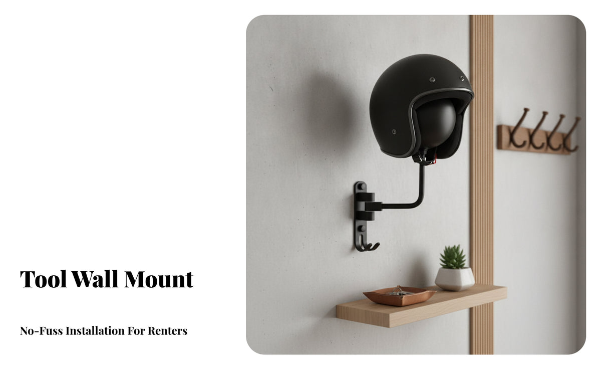 Space-Saving 180-Degree Rotation Black Metal Helmet Rack Home Storage