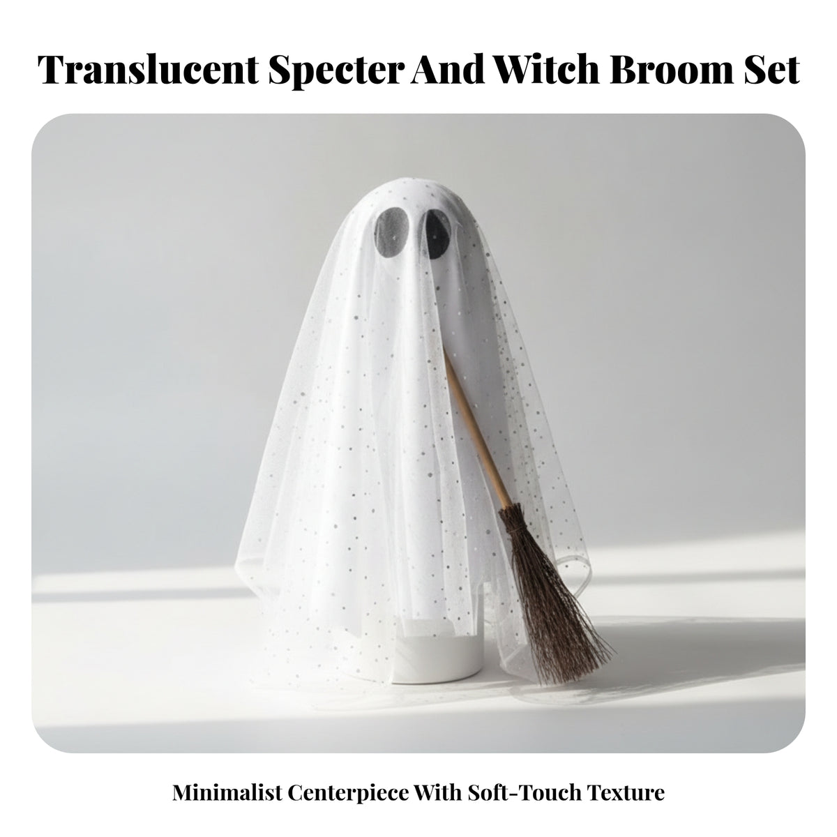 2 Pieces Desktop  Figure with Broom | reflective flecksLike Speckled Detailing, Draped translucent cloth Body, Halloween Desktop  Figurine, for Entryway