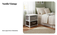 Narrow Bedside Storage Cabinet Woven Baskets Solid Wood Frame Drawer Unit Rope Handles Nightstand End Table for Bedroom, Hallway