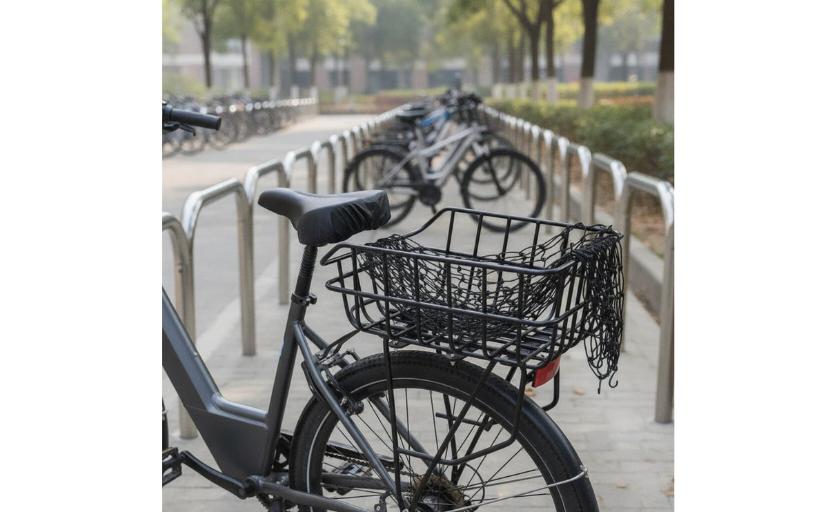 Metal Wire Rear Bike Basket with Waterproof Cover Weatherproof Rear Bike Basket Large Capacity Carrier Spacious for Cyclists, Grocery Shopping