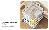 Foldable Rolling Bookshelf Large Storage Capacity 3-Tier Collapsible Trolley