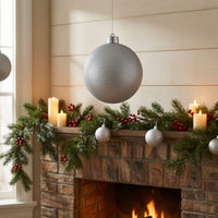 Christmas Ornament with Hanging Cap Glittery Christmas Ball Tree Ornaments Silver