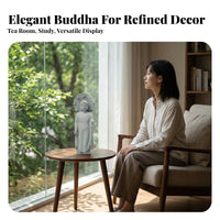 Standing Buddha Figurine Textured Stone Buddha Statue Luminous Circle