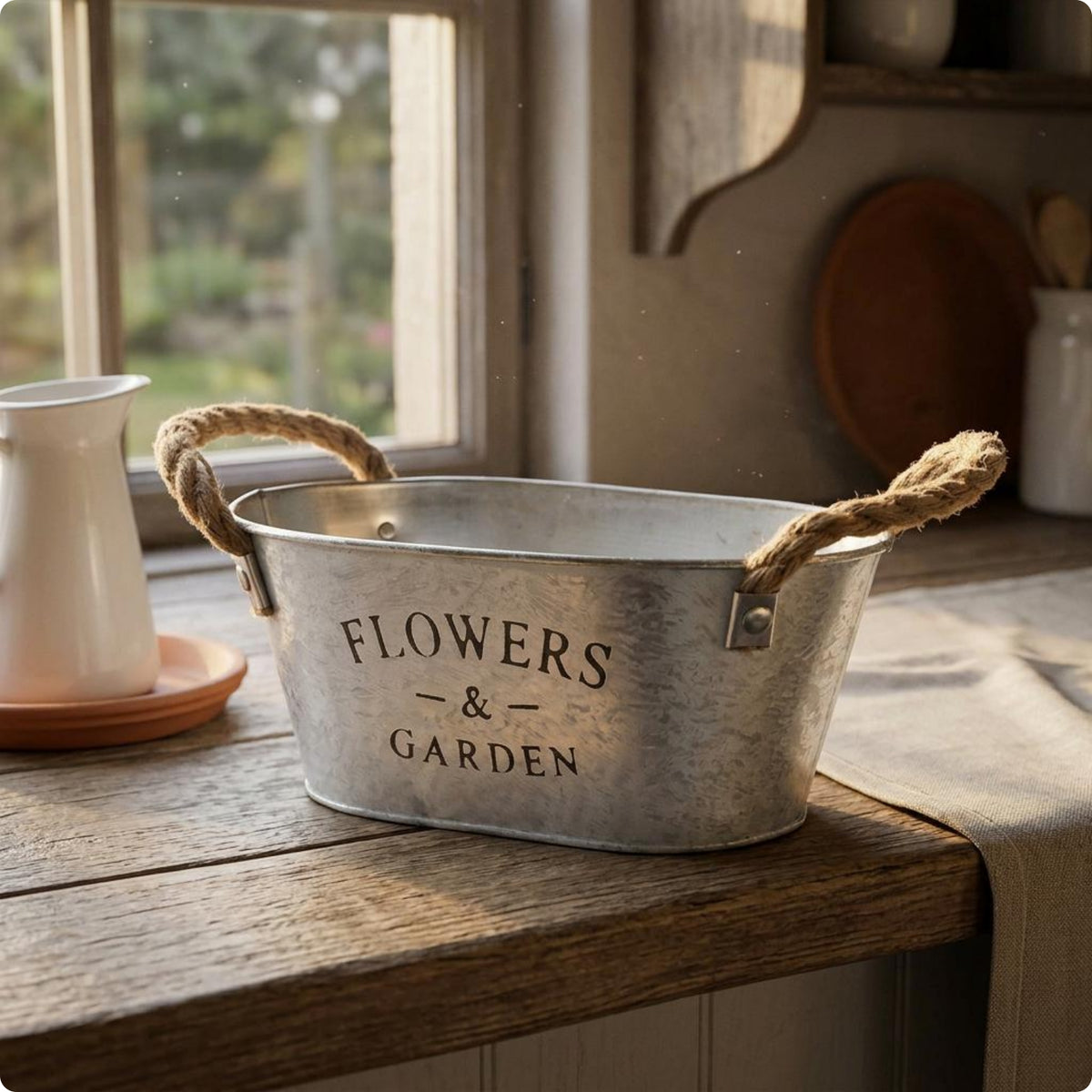 Oval Tabletop Planter Printed Lettering Flower Pot with Handles