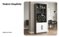Versatile Wine Rack Cabinet Large Capacity Wine Bar Cabinet with Storage Glass Holder Household Furniture Sturdy Construction for Home Entertainers, Homeowners, Adults, Living Room, Kitchen, Entryway, Party