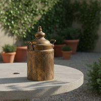 Vintage Iron Planter Domed Lid Lidded Decorative Pot Bronze-Brown Look