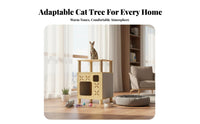 Solid Wood Construction Wooden Cat Tree Transparent Space Capsule Multi-Level Cat Tree Stable and Sturdy for Apartment Dwellers, Indoors, Small Areas, Living Room, Bedroom