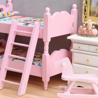 1:12娃娃屋dollhouse迷你家具模型儿童房微缩场景粉色双层床叠床
