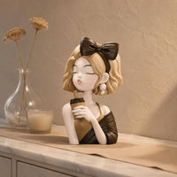 Cartoon Girl Statue Desktop Display Coffee Girl Ornament Cute Design for Office