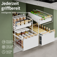 Kitchen Organizer 40cm Deep, Powder-Coated Drawer Unit, Extendable Cabinet Basket, Under-Sink Storage Rack