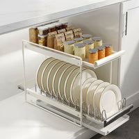 Pull-Out Dish Rack and Pull-Out Storage Tray Cabinet Organizer, Stainless Steel Pull-Out Bowl Rack and Pull-Out Storage Tray Cabinet Pull-Out