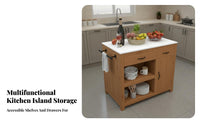 Mobile Kitchen Island Solid Wood Frame Wooden Food Prep Station Movable Food Prep Work Table for Crafters, Students, Dining Room, Small Areas, Pantry