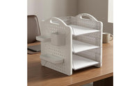 Three-Tier File Organizer Perforated Desktop File Organizer Matte White