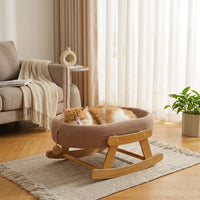 Cat Scratcher Rocking Bed with Wood Frame, Scratching Board and Cat Swing for Indoor Use, Warm Winter Cat Bed for Kitten Warmth