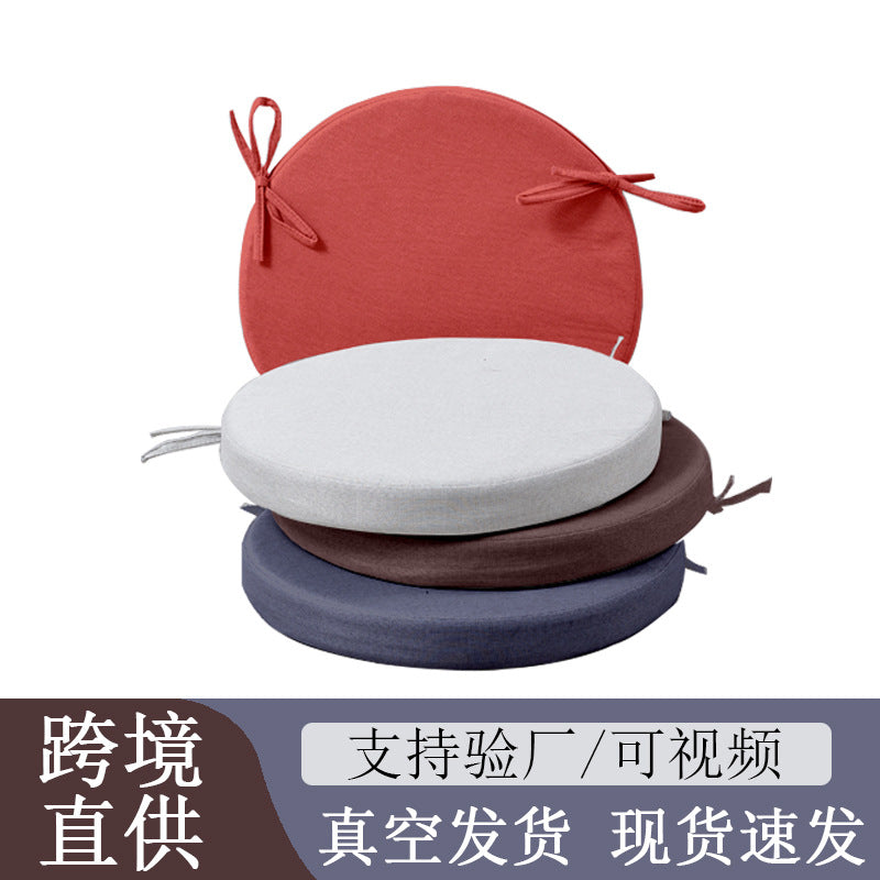 Round Cotton-Linen Chair Cushion with Sponge Filling, Solid Color, Dark Brown