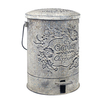Embossed Floral Weathered Patina Foot Pedal Trash Can Outdoor Metal Garbage Bin