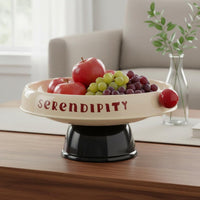Pedestal Fruit Bowl Glossy Serving Item Printed Wordmark