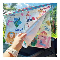 Car window sun and screen, retractable screen, sun protection, privacy, cartoon pattern, for babies and children, suction holder mount, universal fit