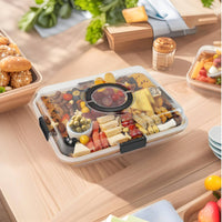 Divided Snack Platter with Handle Secure Bamboo Serving Tray with Lid