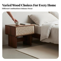 Woven-Front Cabinet Wabi-Sabi Design Bedside Table Boho Aesthetic for Study