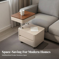 Height-Adjustable C-Table with Drawers Space-Saving Design Adjustable Curved Designd Table Multi-Functional Wheeled Storage Cabinet for Living Room