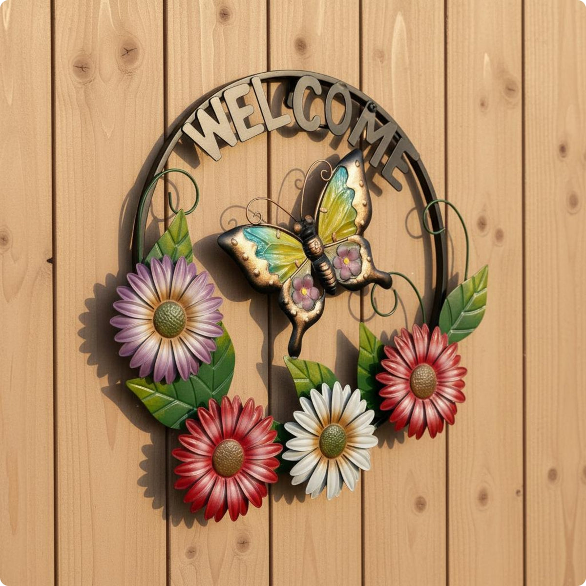 Butterfly Welcome Sign Outdoor Metal Welcome Sign Decorative for Fence