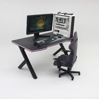 1:12 Scale Dollhouse Miniature Gaming Desk and Chair Set with Computer