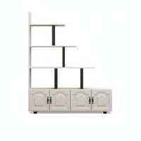 Room Divider Shelving Unit Display Shelf with Cabinet Freestanding Partition Shelf Hall Tree Bookshelf Sturdy Steel Frame Modern Wood Suitable for Living Room Entryway Bedroom