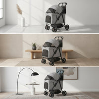Spacious Pet Stroller with Mesh Panels Secure Dog Cart with Adjustable Handle Portable Wheeled Pet Carrier Foldable for Dogs