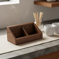 Wooden Tea Bag Box Slanted Top Coffee Packet Holder Divided for Break Room, Cafe