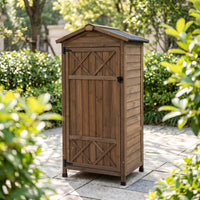 Vertical Outdoor Cabinet with Pitched Roof Freestanding Garden Storage Cabinet Long-Lasting Garden Shed Heavy-Duty for Gardeners