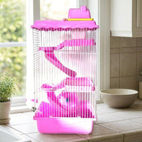 Castle Hamster Cage and Multi-Level Hamster Habitat, Three-Layer Modern Style Dwarf Animal Travel Carrier Habitat with a Solid Foundation