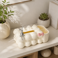 Premium Tissue Box Organizer, Facial Tissue Box with Remote Control Holder, Milk White Storage Box for Living Room, Desk & Coffee Table