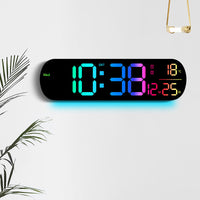 Creative RGB Color-Changing Wall Clock with LED Display, Digital Electronic Clock for Living Room, Model 6651R