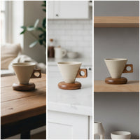 Cone Coffee Cup Speckled Coffee Mug with Wooden Handle Elegant for Office Desk