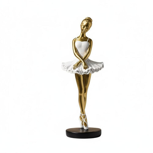 Resin Ballerina Statue Glossy Finish Ballet Dancer Statue Black Base