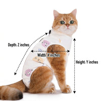 Cat Recovery Suit with Fasteners, Cartoon Style Post-Surgery Clothing, Round Neck Spay Recovery Vest, Anti-Licking Kitten Neuter Recovery Outfit