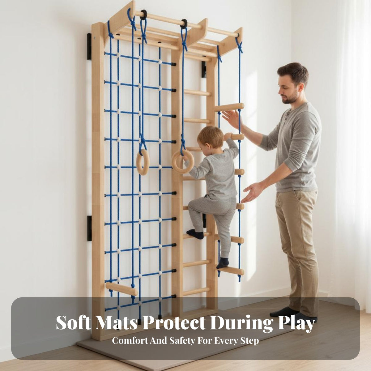 Kids Climbing Wall Solid Wood Construction Wall Mounted Play Structure Smooth Rounded Edges Sensory Climbing Board for Children, Kindergarten, Home