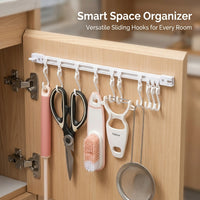 Cabinet Sliding Rail Organizer for Bedroom and Kitchen Storage, Space Saving No Drill S Hook with Removable Wall