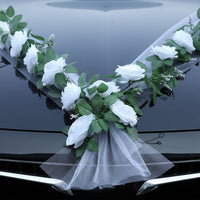 Wedding Car Flower Kit Realistic Faux Flowers V-Shape Car Hood Decoration Bridal Vehicle Floral Decor Easy to Install Paint-Safe